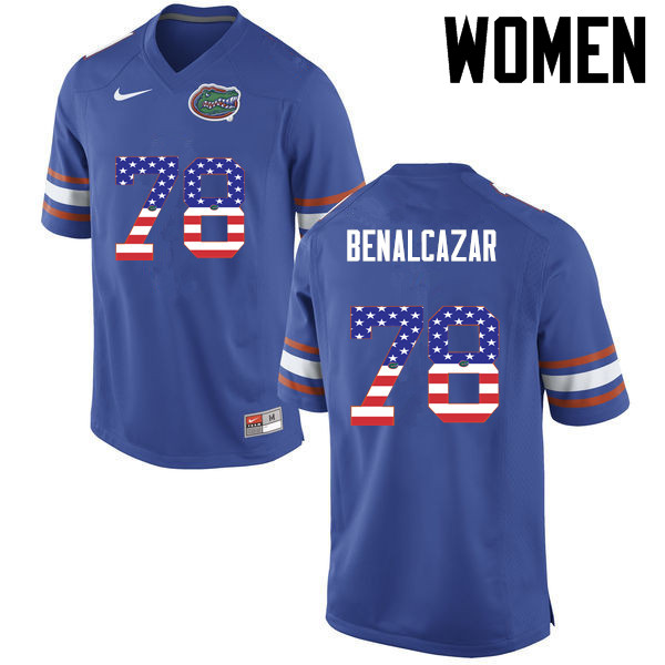 Women Florida Gators #78 Ricardo Benalcazar College Football USA Flag Fashion Jerseys-Blue